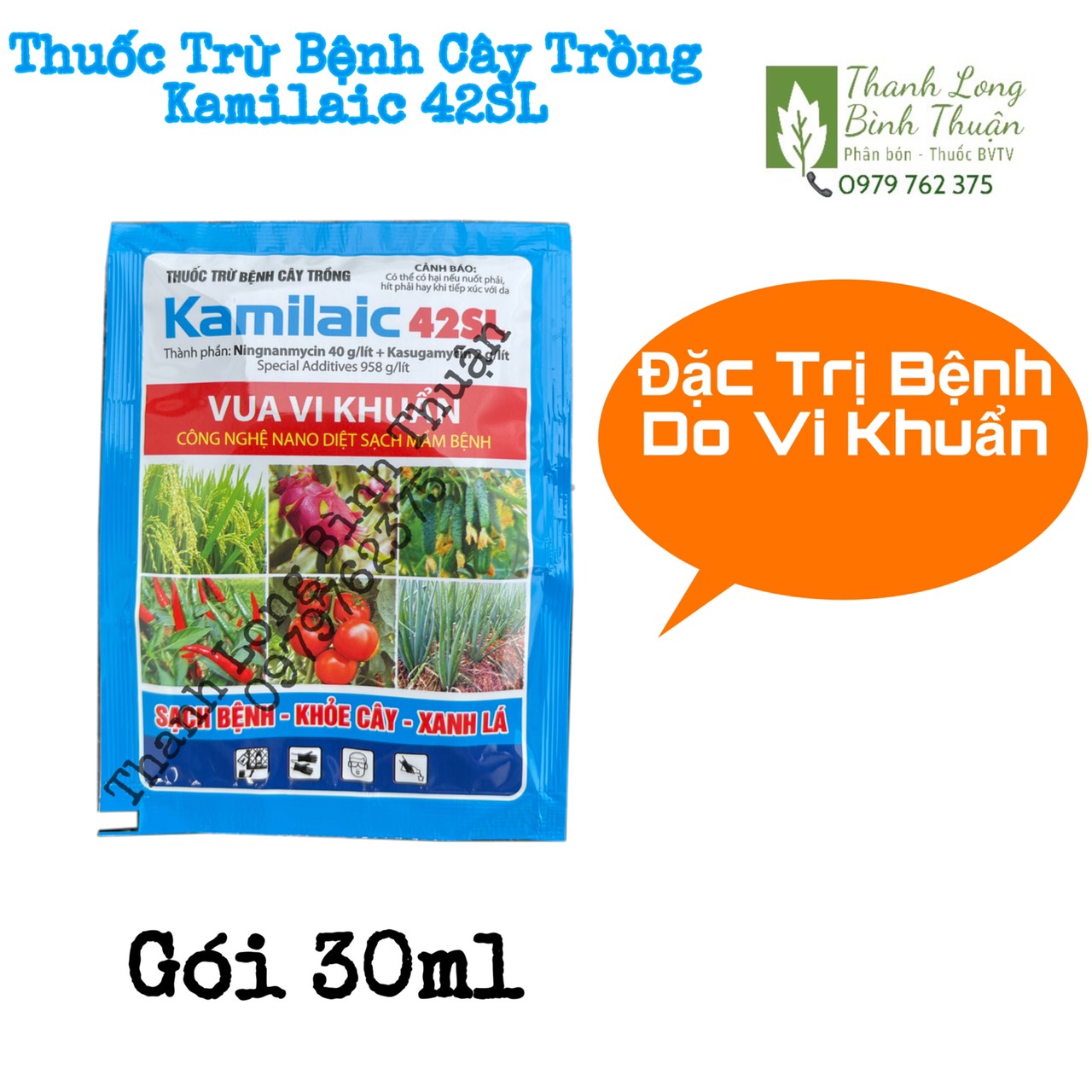 Chế Phẩm Trừ Bệnh Cây Trồng - Vua Vi Khuẩn Kamilaic 42SL - Sạch Bệnh - Khỏe Cây - Xanh Lá - Gói 30ml