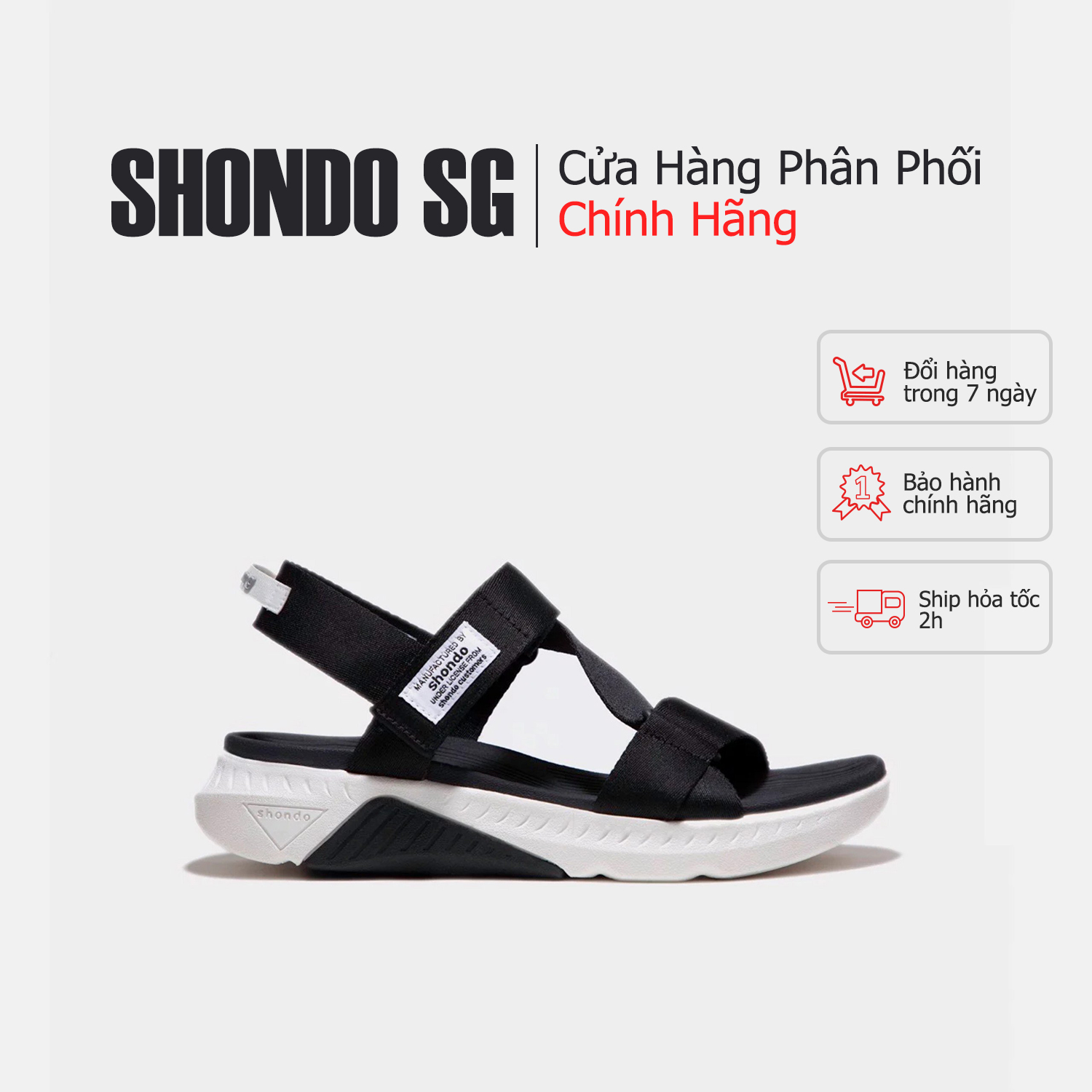 [HCM]Shondo Sandals F7 Racing đế trắng phối đen quai đen F7R0010