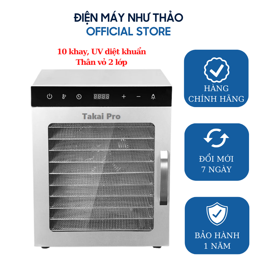 Máy sáy thực phẩm TAKAIPRO 10 khay thân vỏ 2 lớp có đèn UV diệt khuẩn- Thương hiệu máy móc thực phẩm uy tín - công nghệ Nhật Bản