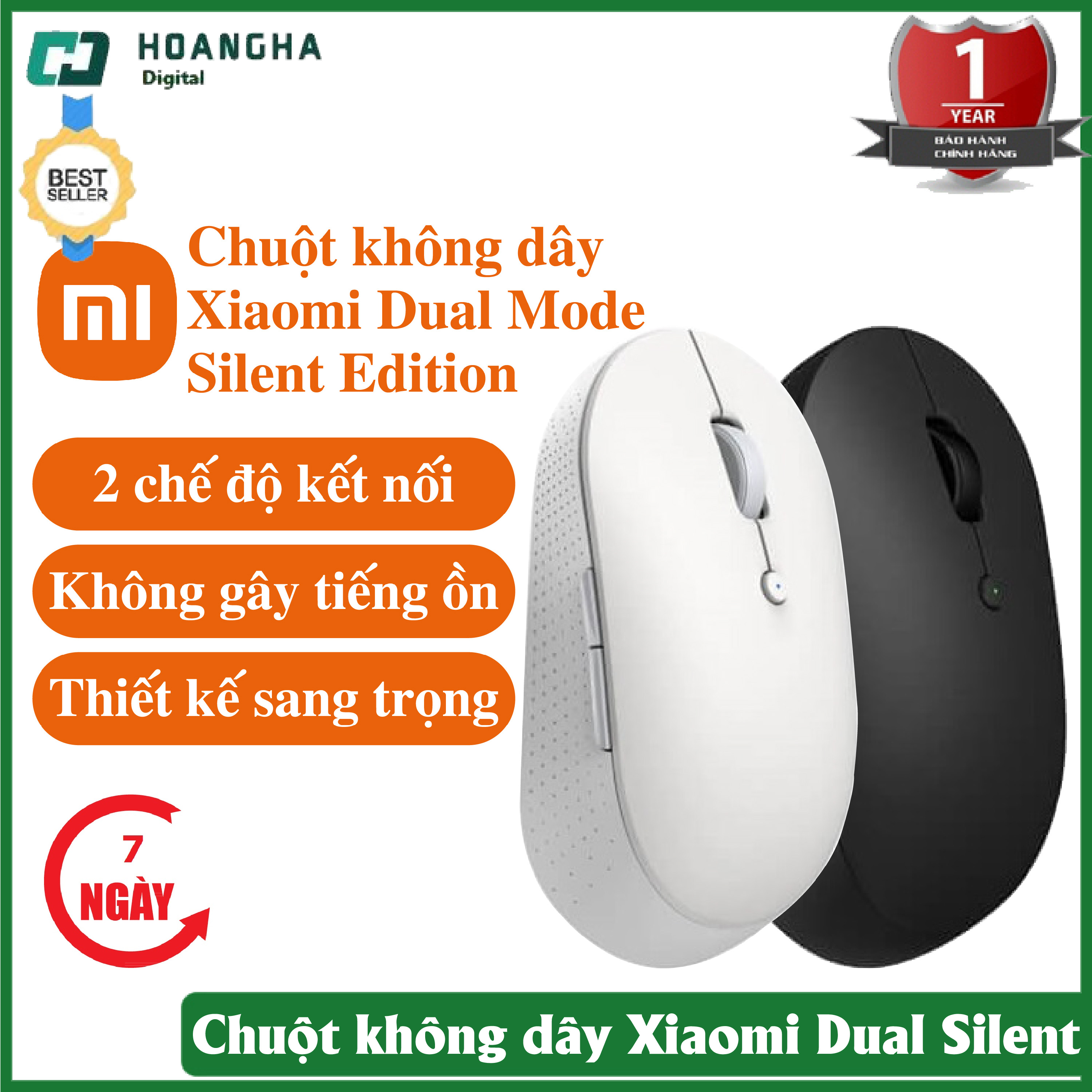 Chuột Máy Tính Không Dây Xiaomi Mi Dual Mode Wireless Mouse Silent Edition - Bluetooth 4.2 & RF 2.4GHz, bấm không tiếng ồn, kết nối cùng lúc 2 thiết bị - Bảo hành 12 tháng