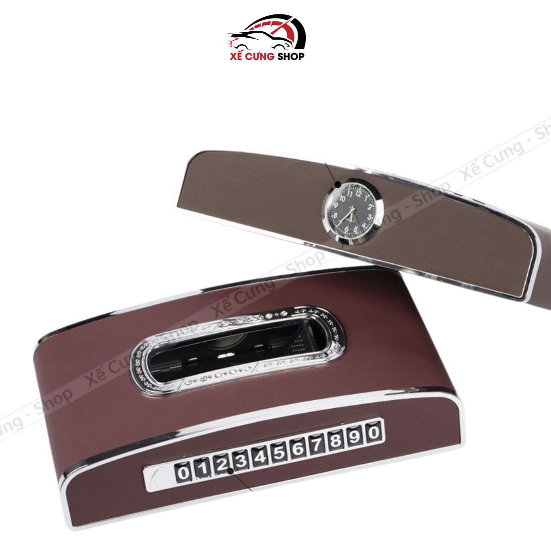 Hộp đựng khăn giấy trên xe ô tô Có Đồng Hồ trang trí xe ô tô