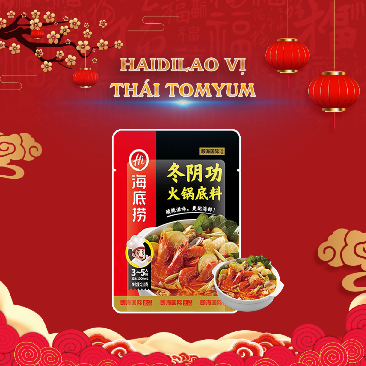 Cốt lẩu haidilao vị tomyum chua cay - gia vị lẩu tứ xuyên có sẵn nhiều vị date mới