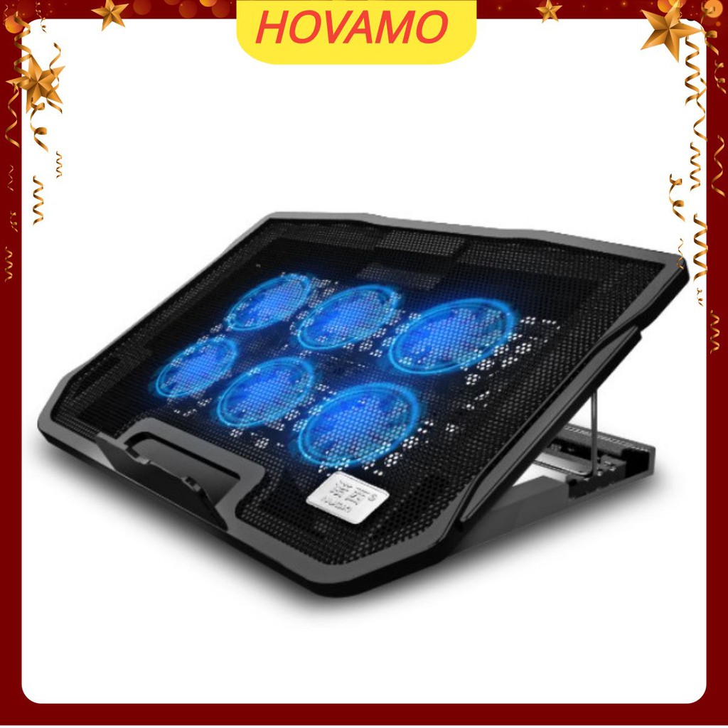 Giá đỡ laptop kiêm đế tản nhiệt macbook, máy tính 17 inch, 15 6 inch, 14 inch 6 quạt lớn chạy cực mạnh hovamo h9