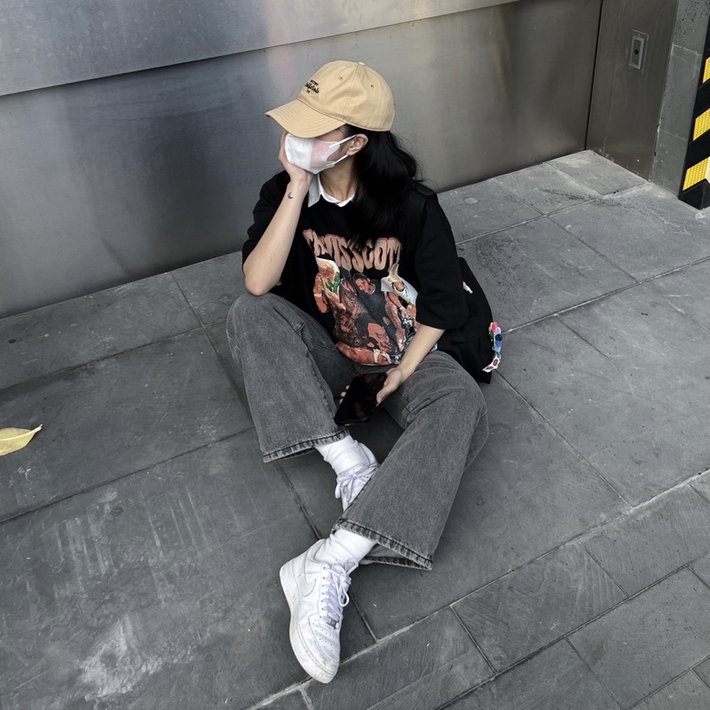 Quần jeans suông xám q43