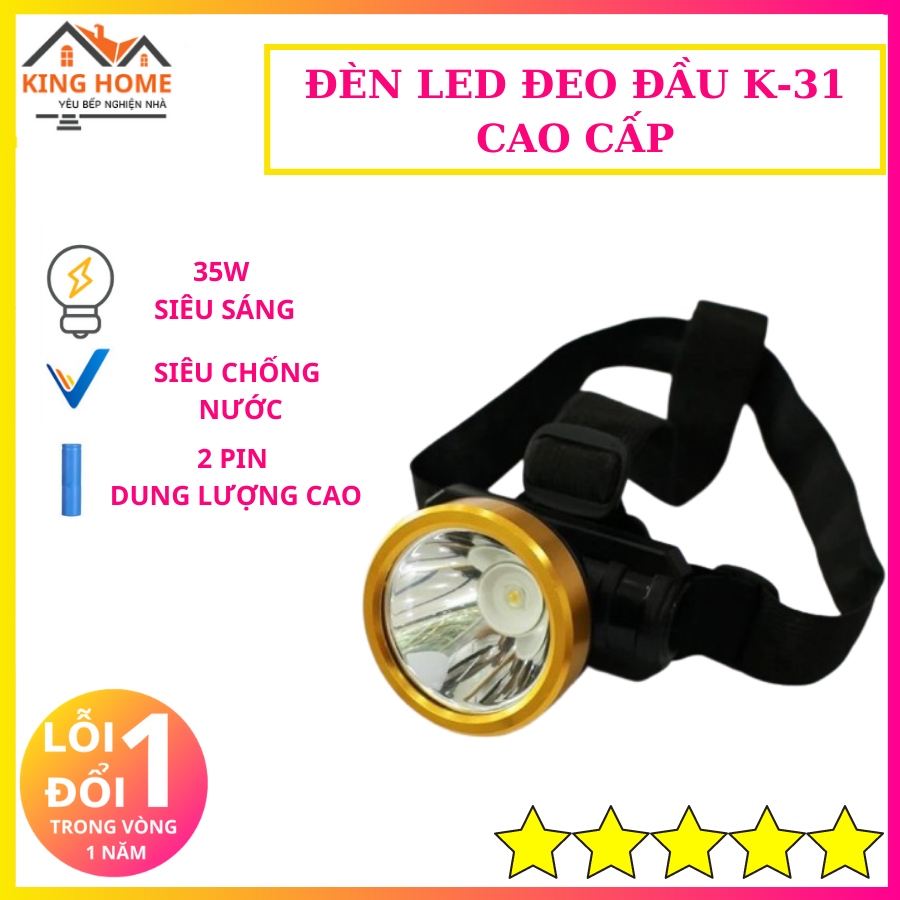 Đèn Pin Sạc Đội Đầu K31 Siêu Sáng--Bóng 35W -Lặn Sâu 50m Vẫn Sáng,Đèn Đêm,Đèn Đeo Đầu,Đèn Đeo Đầu K31.