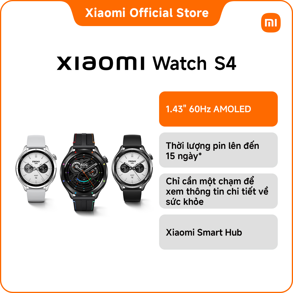  Đồng hồ thông minh Xiaomi Watch S4 | Màn hình AMOLED 1,43” với độ sáng vượt trội | Thiết kế khung viền hoán đổi mới | Núm vặn kiểu cổ điển cho cảm giác thuận tiện khi sử dụng 