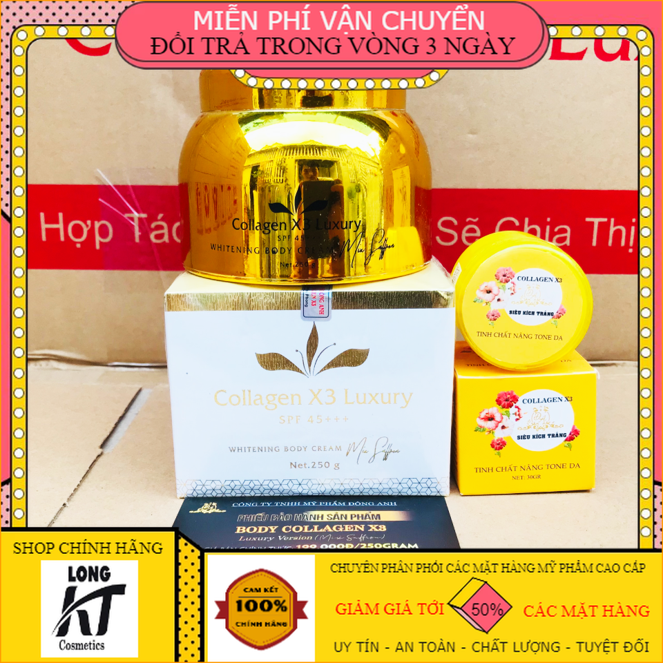 [Chính Hãng-team cào] Bộ đôi dưỡng trắng da Kem Body Collagen X3 Luxury Missaforn 250gr + kích trắng collagen x3 - Hàng Chính Hãng Mỹ Phẩm Đông Anh