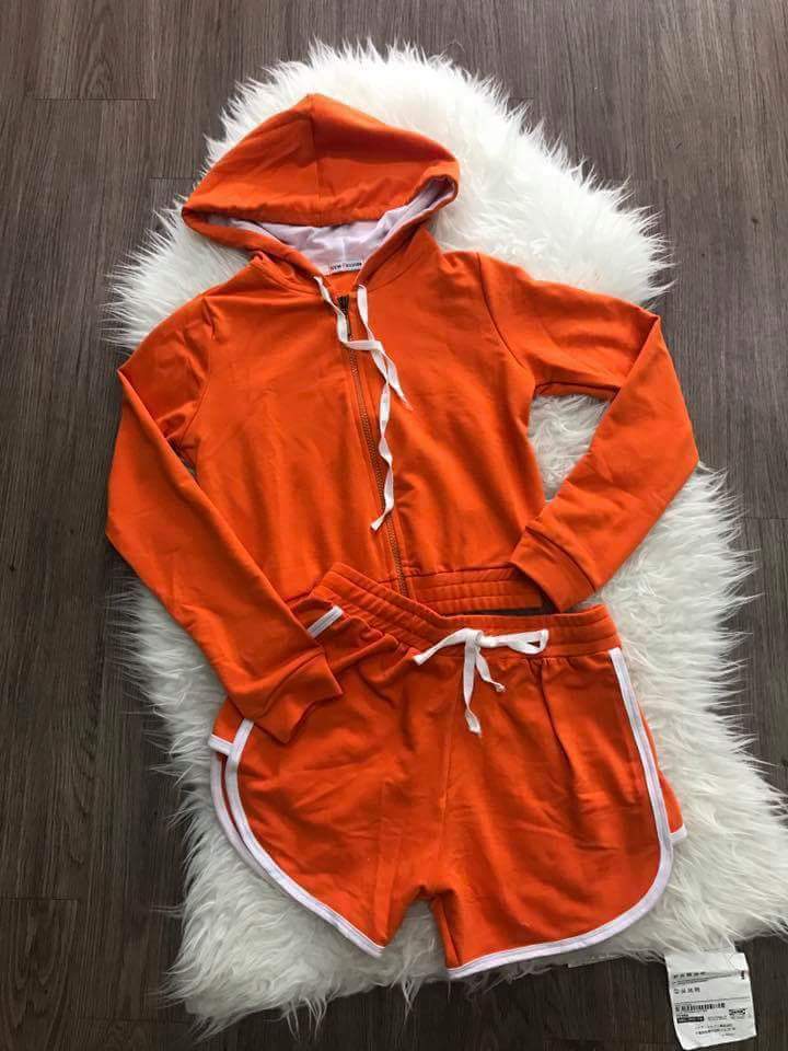 SET bộ short thun áo tay dài dây kéo có nón
