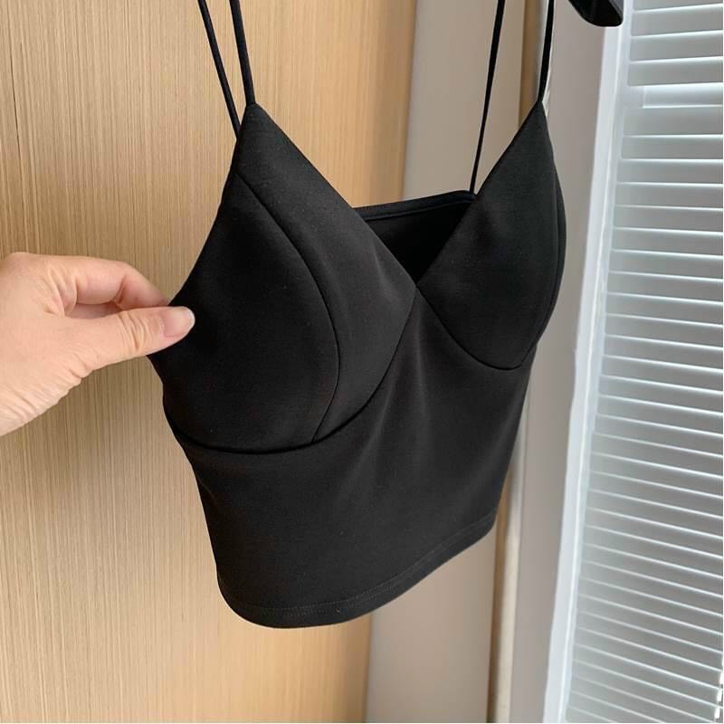 Áo hai dây mod ngực cát hàn, áo kiểu croptop 2 dây dáng ngắn cổ tim đen trắng 2 màu