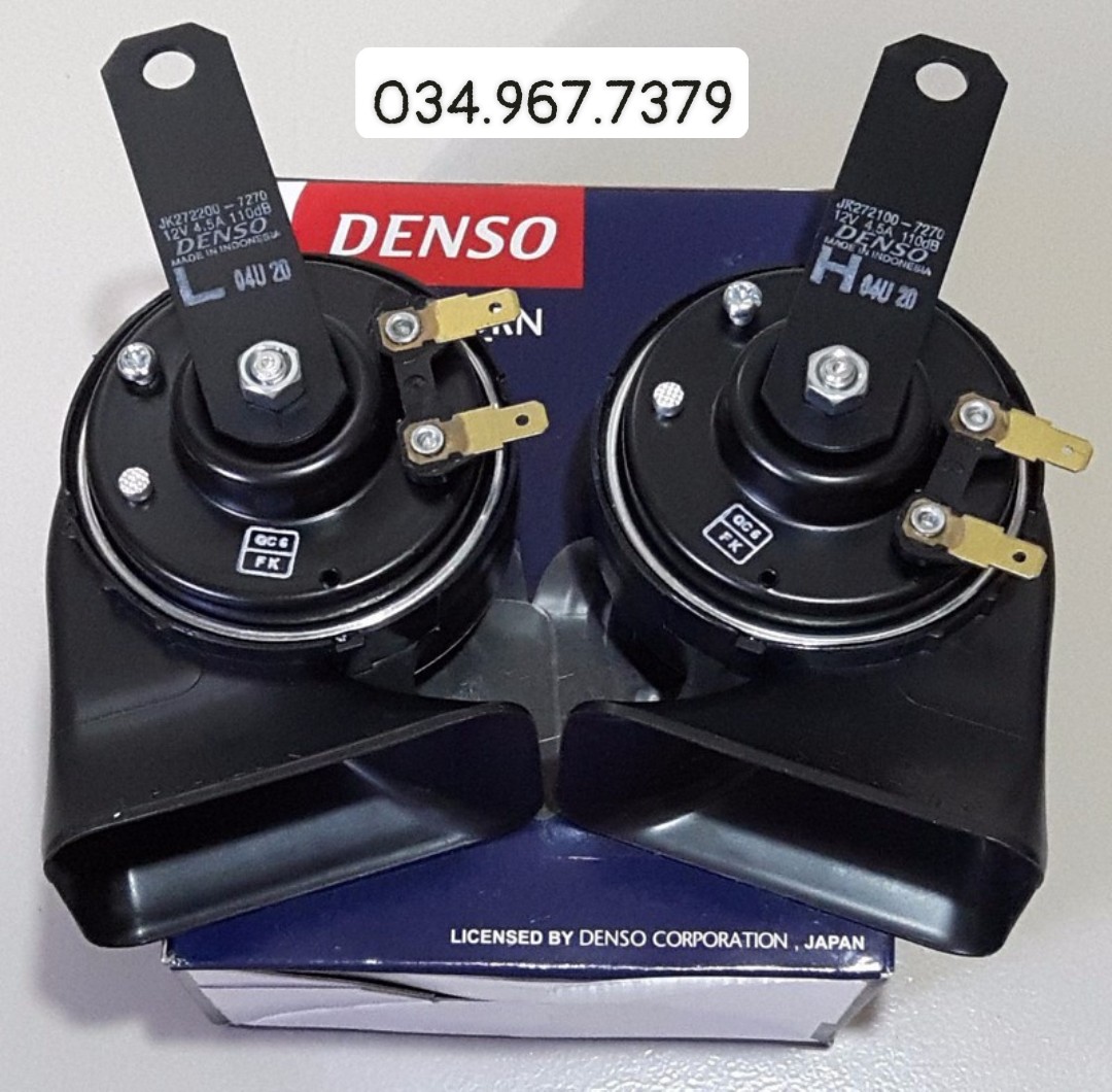 Cặp còi ô tô chính hãng denso 12v loại còi sên chống nước _hàng indonesia