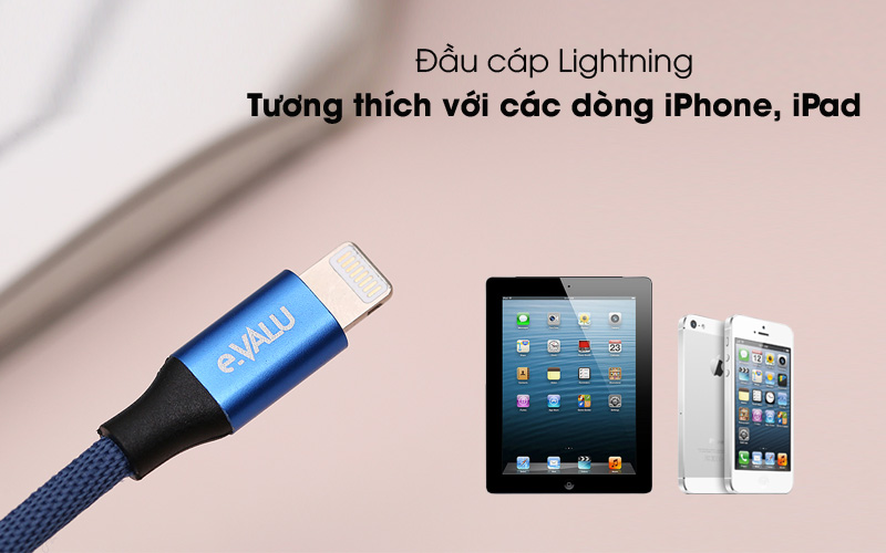 Cáp sạc iphone Lightning 1m eValu LTL-04 Xanh Navi
