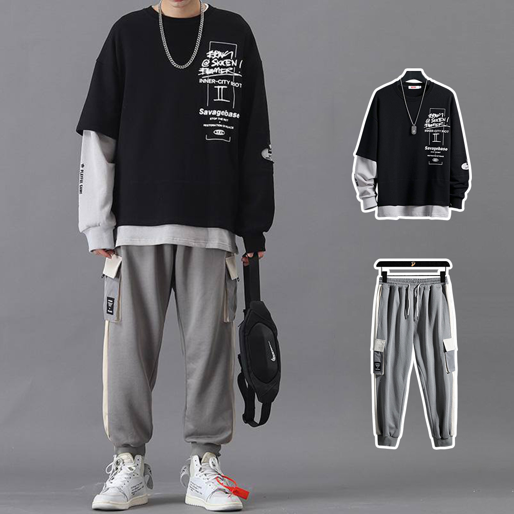 Set Bộ Quần Áo Nỉ Nam Áo Nỉ Pha 2 Màu Kiểu Cách Kết Hợp Với Quần Jogger Túi Bo Ống Năng Động Thời Trang 4HER SET NAM 90000155