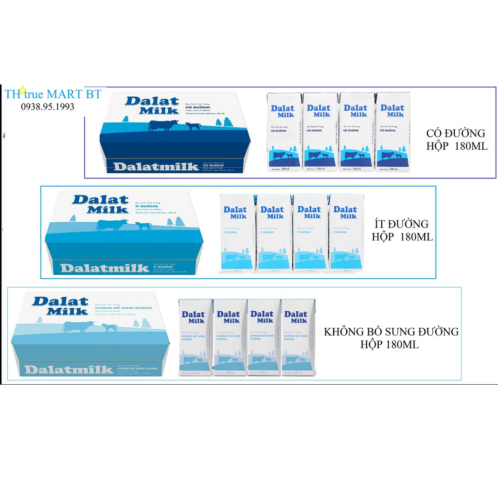 Thùng 48 bịch sữa Dalat Milk có đường/ít đường/không đường bịch 220ml