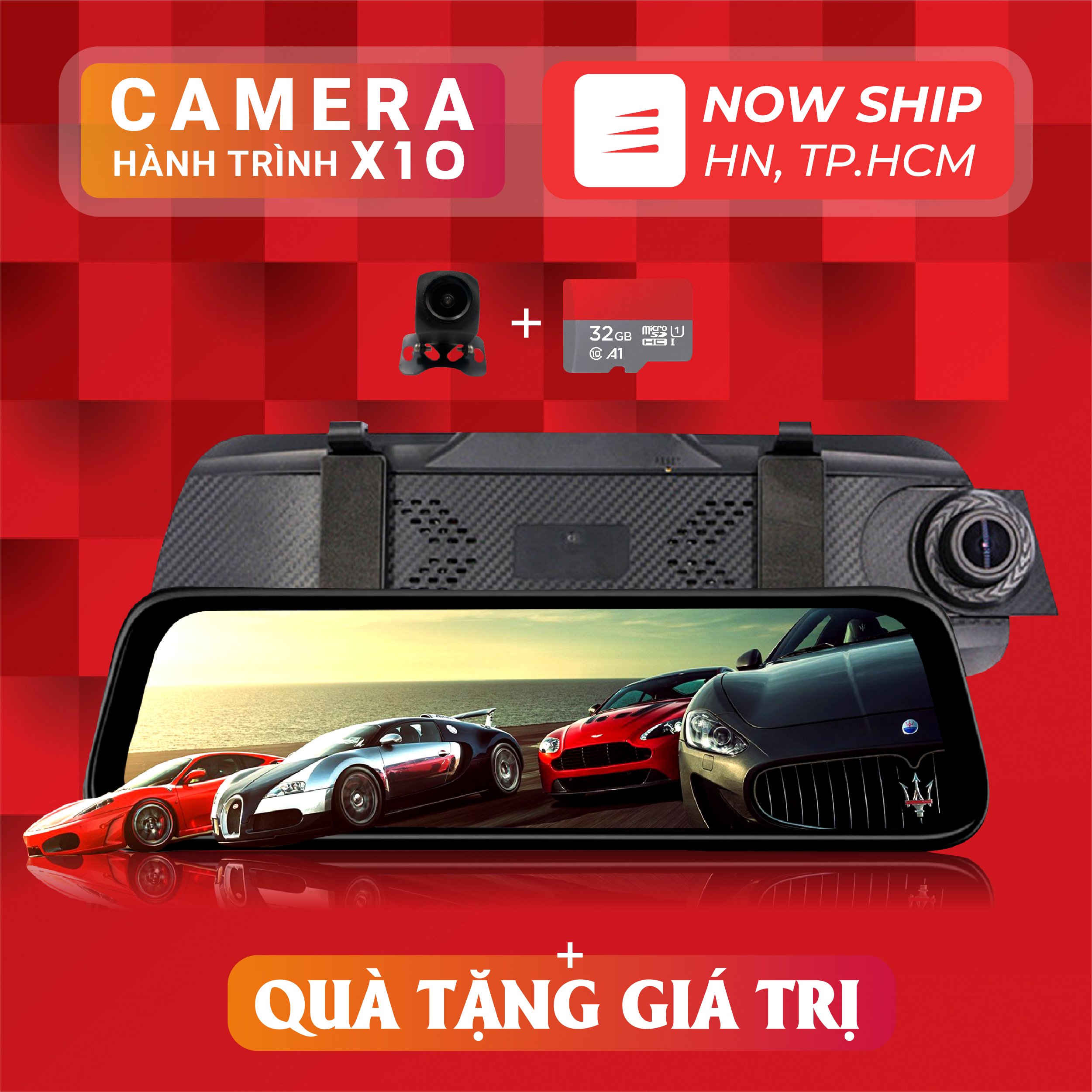 Camera Hành Trình Tràn viền X10 Gắn gương chiếu hậu Full HD 2 cam trước sauCamera wifi kết nối với điện thoại Hỗ Trợ Quay Đêm Cực Nét Bảo Hành 1 Đổi 1 Trong 12 Tháng