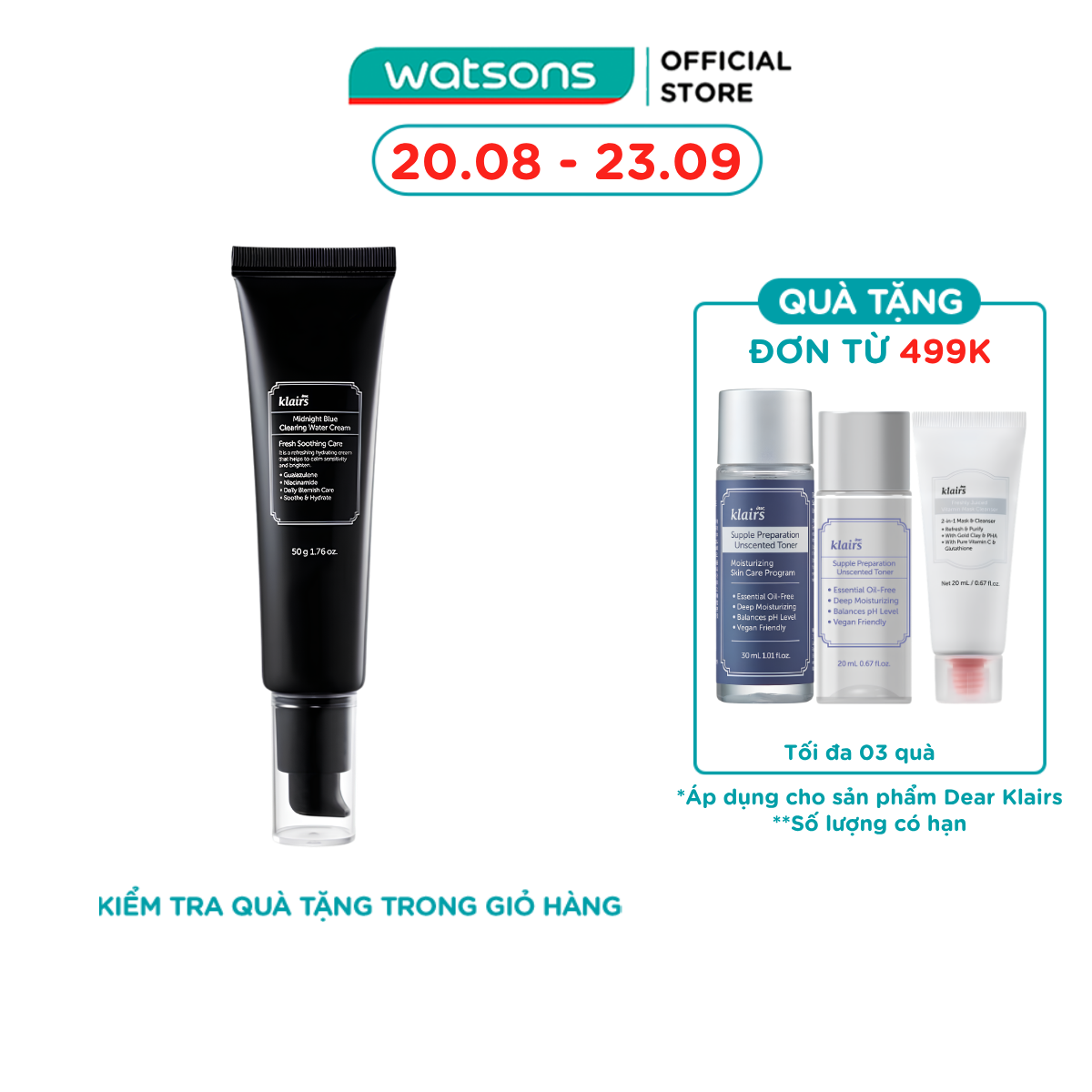 Kem Dưỡng Dear Klairs Midnight Blue Clearing Water Cream 50g