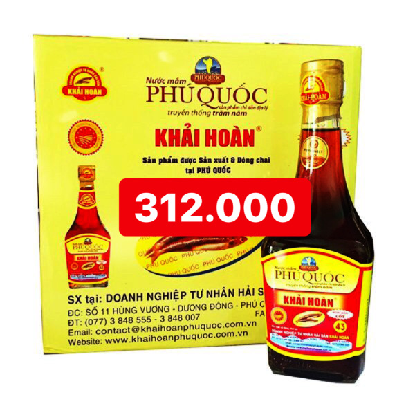 Nước mắm Phú Quốc Khải hoàn thùng 6 chai 205ml 43 độ đạm