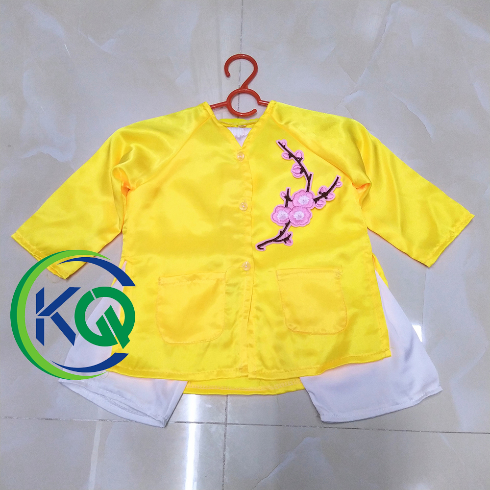 BỘ ĐỒ TRẺ EM - QUẦN ÁO BÀ BA HỌA TIẾT HOA ĐÀO Cho bé từ 7 đến 30kg - MÀU VÀNG - VẢI PHI BÓNG