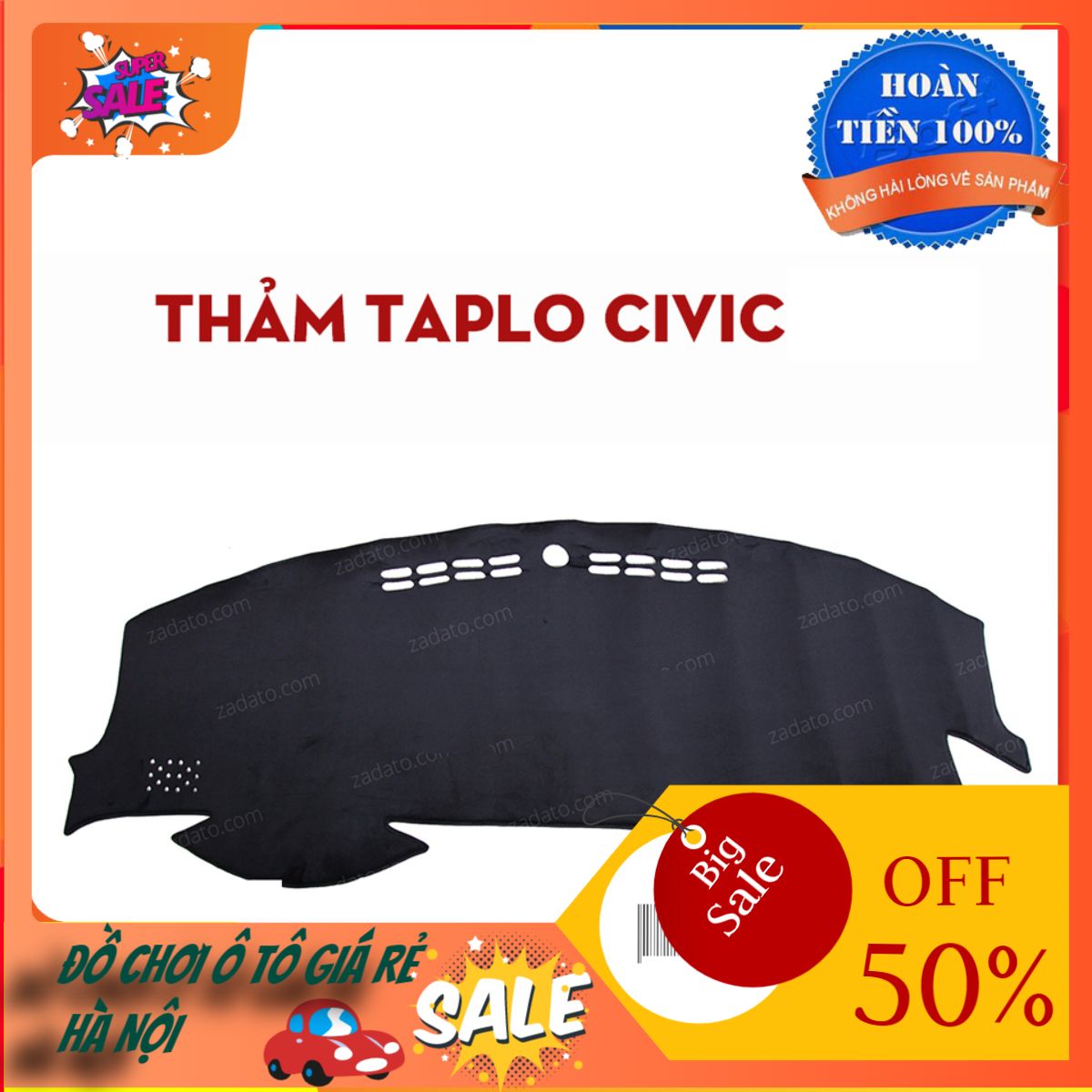 Thảm taplo nhung hoặc da carbon xe Honda Civic 2007 2008 2009 2010 2011 2012