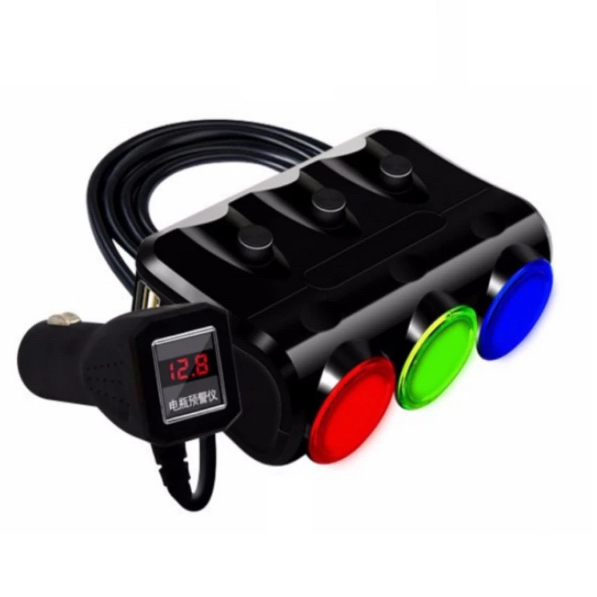 Bộ Chia Tẩu Sạc Oto , Xe Hơi Cao Cấp Huyndai 3 Tẩu -2 Cổng USB Cao cấp Có LED