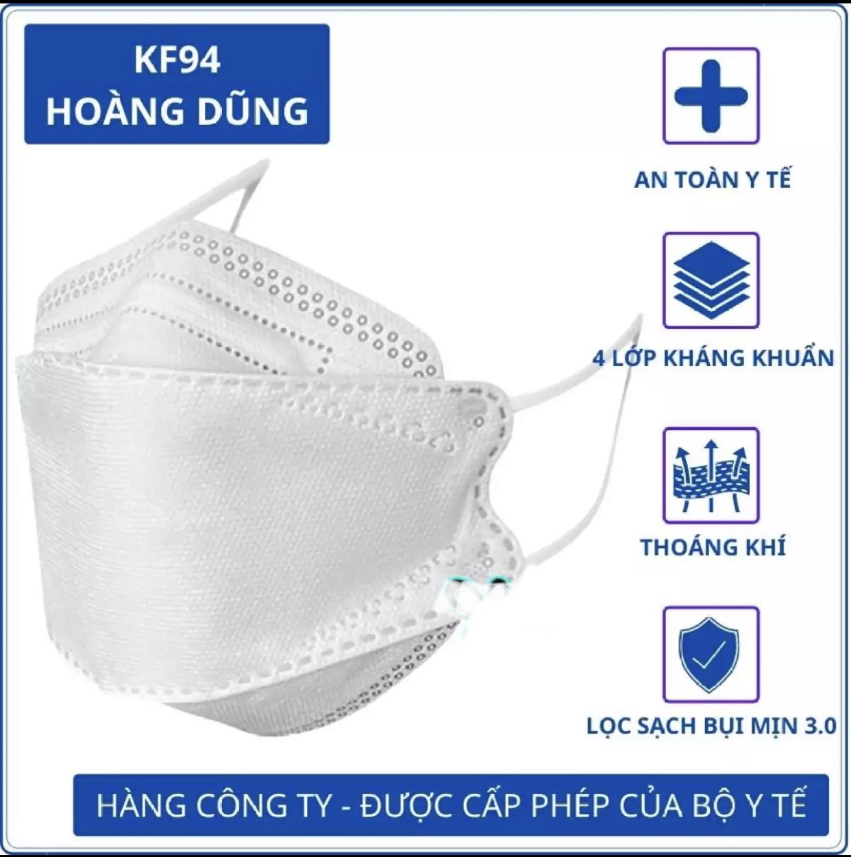 Combo 100 khẩu trang kháng khuẩn 4d hoàng dũng mask kf94, đạt chuẩn hàn quốc, kháng khuẩn - ngăn ngừa vi khuẩn - khẩu trang kf94