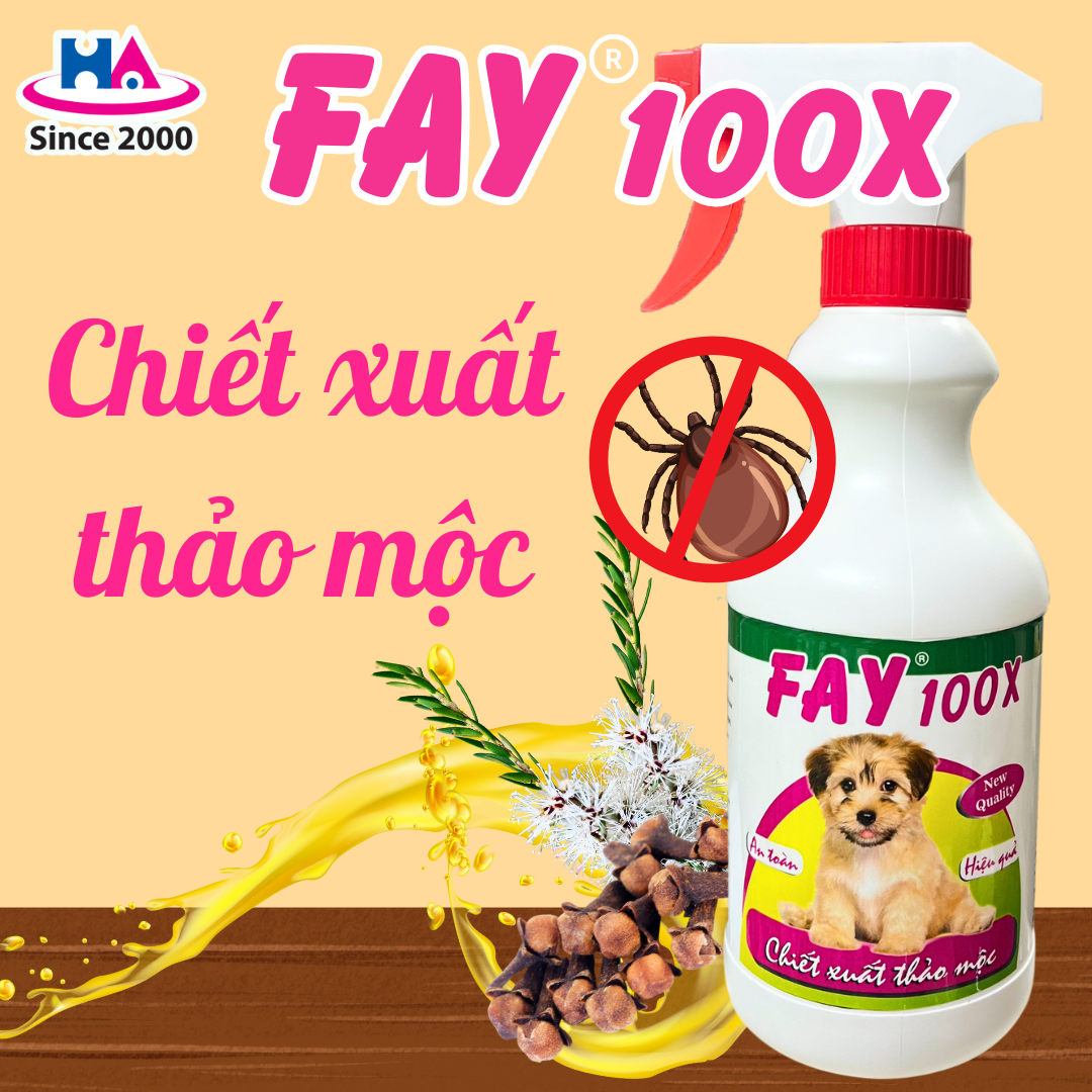 Xịt ve rận fay 100x 300ml - chiết xuất thảo mộc, an toàn cho chủ và thú nuôi