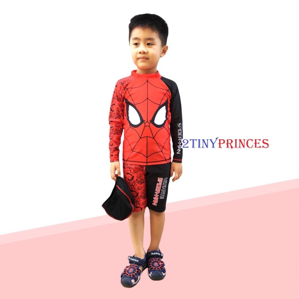 Bộ đồ bơi dài tay siêu nhân người nhện kèm nón bơi - Đồ bơi bé trai DBBT55