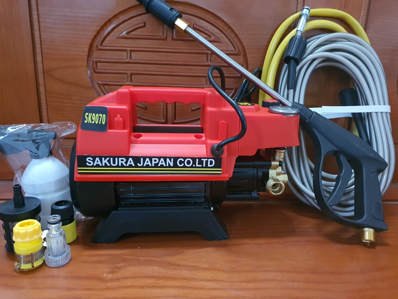 Máy rửa xe công suất lớn 3.5kw có chỉnh áp, máy rửa xe oto, xe máy, điều hòa, máy tưới cây tự động, dây rửa 15m, tặng kèm cần nối dài và bình bọt