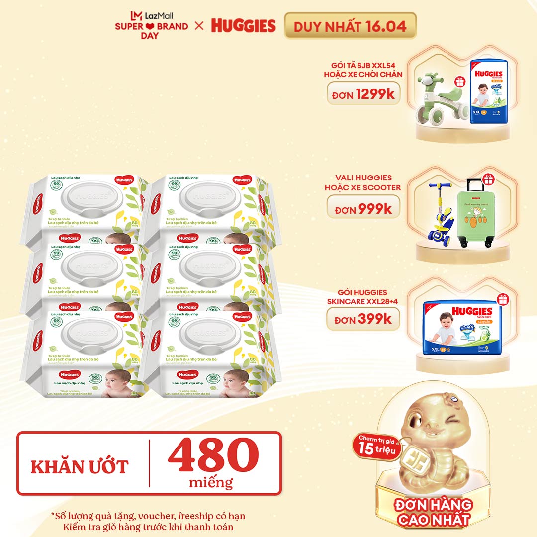 Combo 6 gói Khăn giấy ướt cho trẻ sơ sinh HUGGIES 80 miếng không mùi
