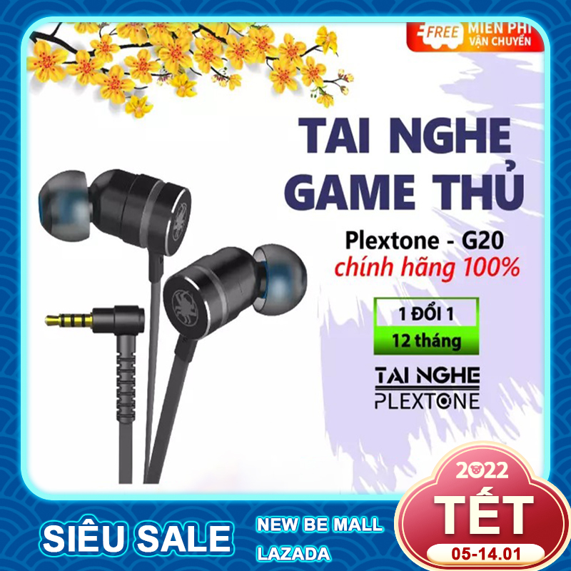 Sale!Tai nghe Game thủ, tai nghe in ear gaming Plextone G20 mẫu mới 2021 dây dẹt chống rối, Jack 3.5mm chữ L chống gẫy, Microphone Built in Filter Circuit, tặng kèm dây nối dài 90cm và cáp chuyển đổi dùng cho máy tính, PC Gaming và Laptop Gaming.