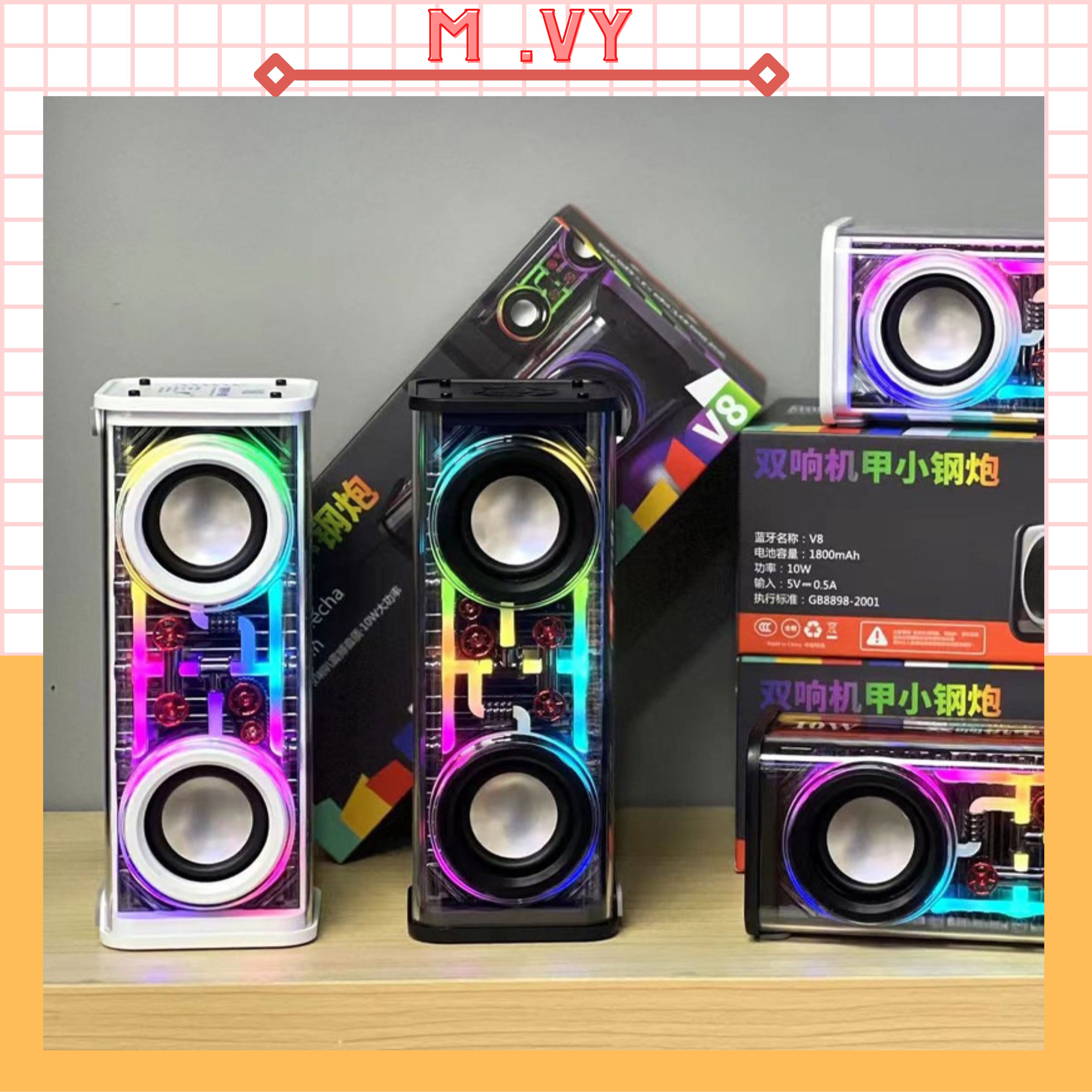 Loa bluetooth mini V8 kiểu dáng cầm tay độc đáo,loa không dây công suất lớn âm thanh hay đèn led theo nhạc