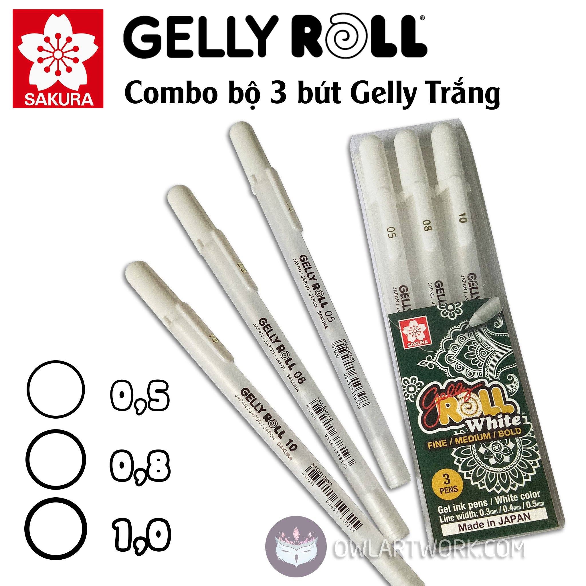 Bộ 3 bút Gelly Roll Trắng Sakura - Full Size