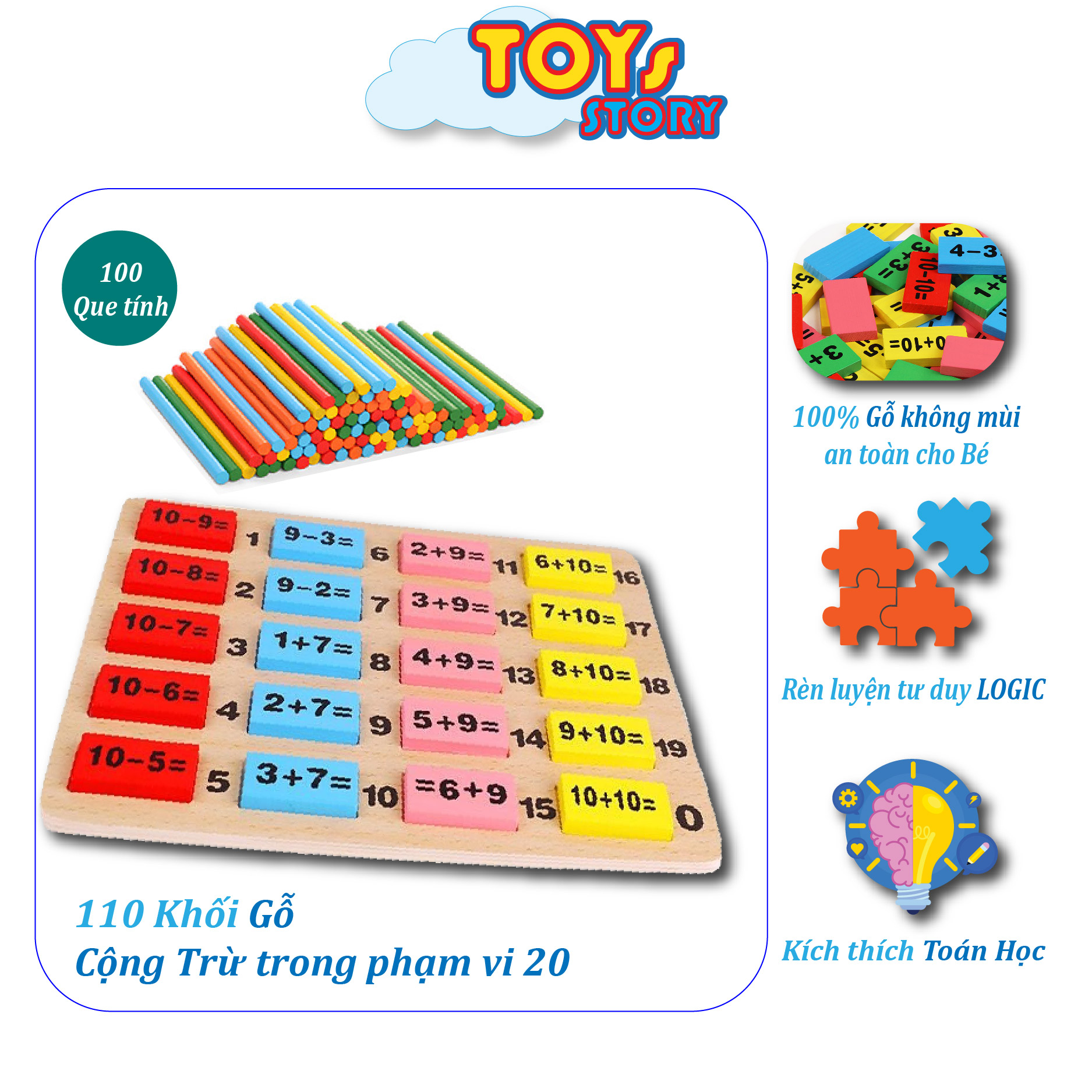 Domino toán học Đồ chơi giáo dục cho bé chất liệu gỗ