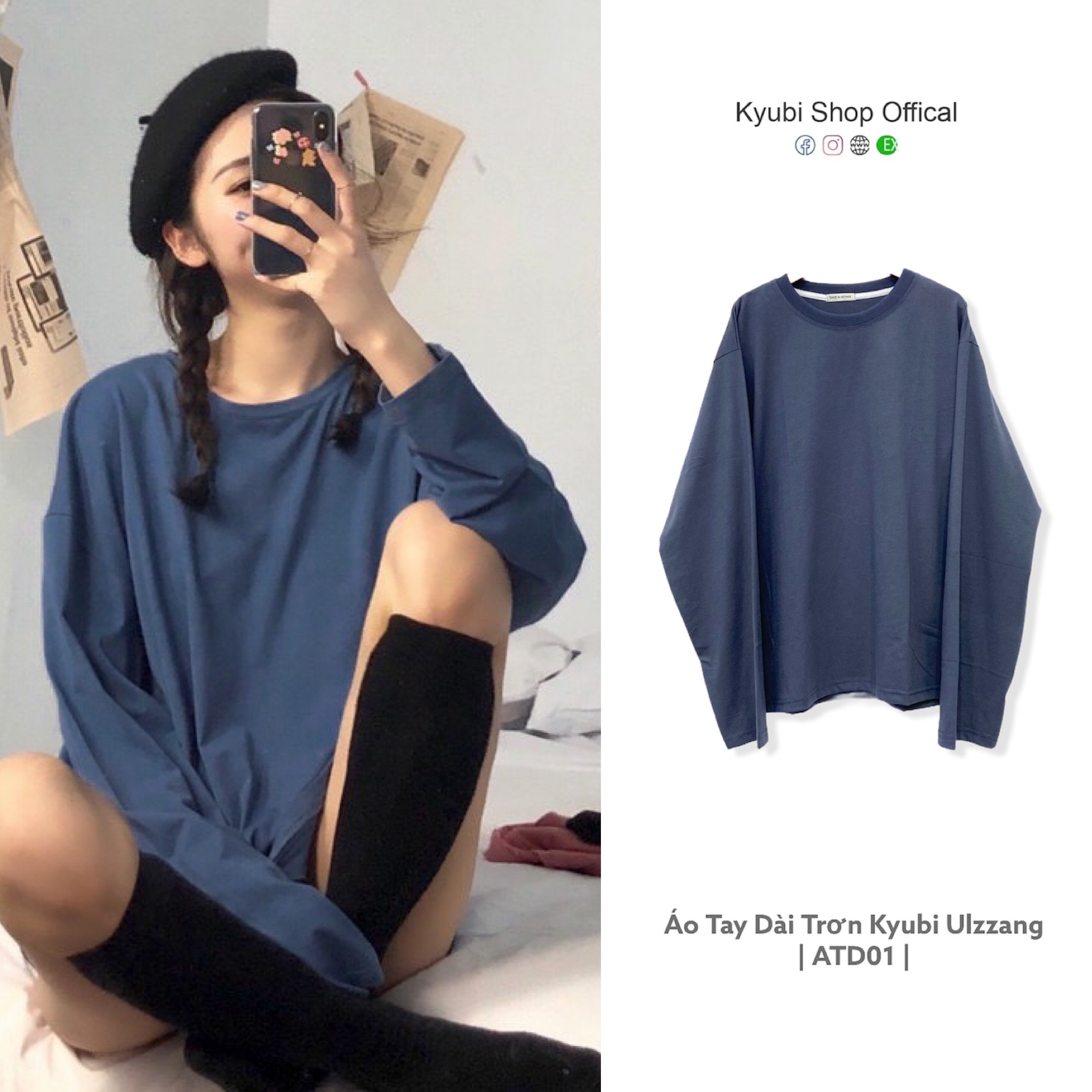 [VOUCHER 12%/149K] Áo thun DÀI TAY Ulzzang Kyubi Basic Tee phông trơn nữ lỡ form rộng sweater Hàn Quốc - Kyubi ATD01