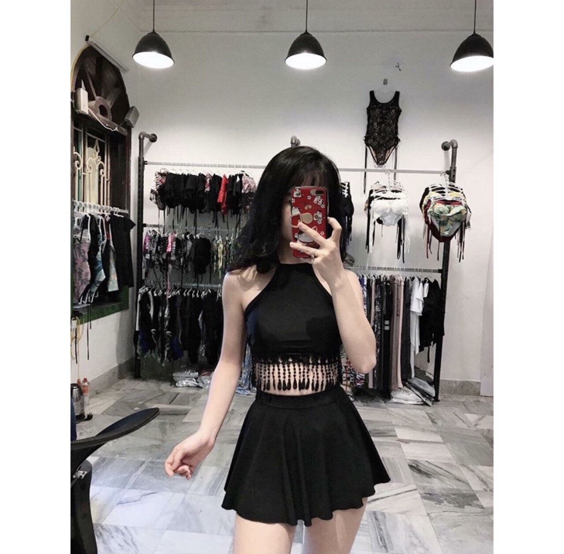 Bikini yếm rua váy nhún 1 tầng kín đáo dễ thương Eva shop