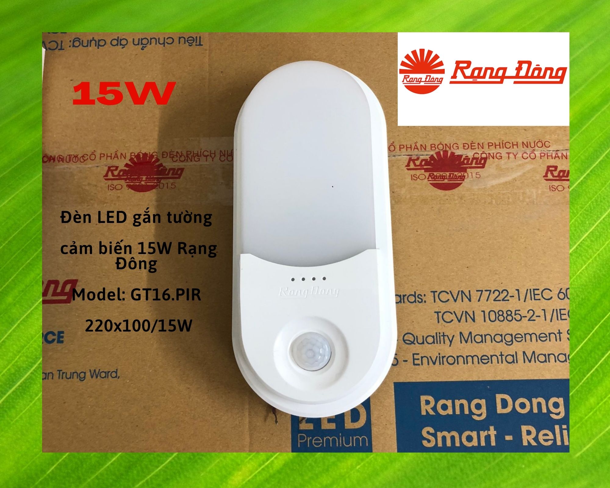 Đèn led ốp tường cảm biến rạng đông 15w - gt16.pir 220x100/15w