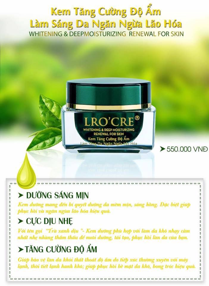KEM DƯỠNG SÁNG DA, NGĂN NGỪA LÃO HOÁ CHIẾT XUẤT TRÀ XANH LRO'CRE