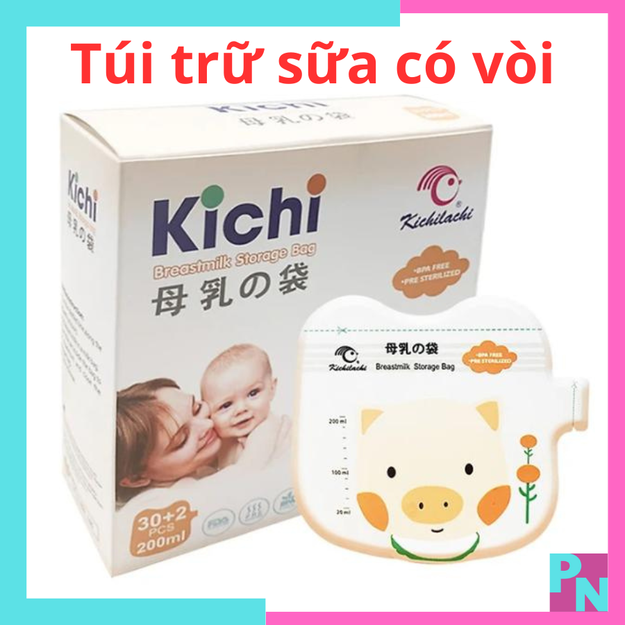 Túi trữ sữa túi trữ sữa Kichi có vòi 120ml 200ml 250ml có 2 lớp khóa zip