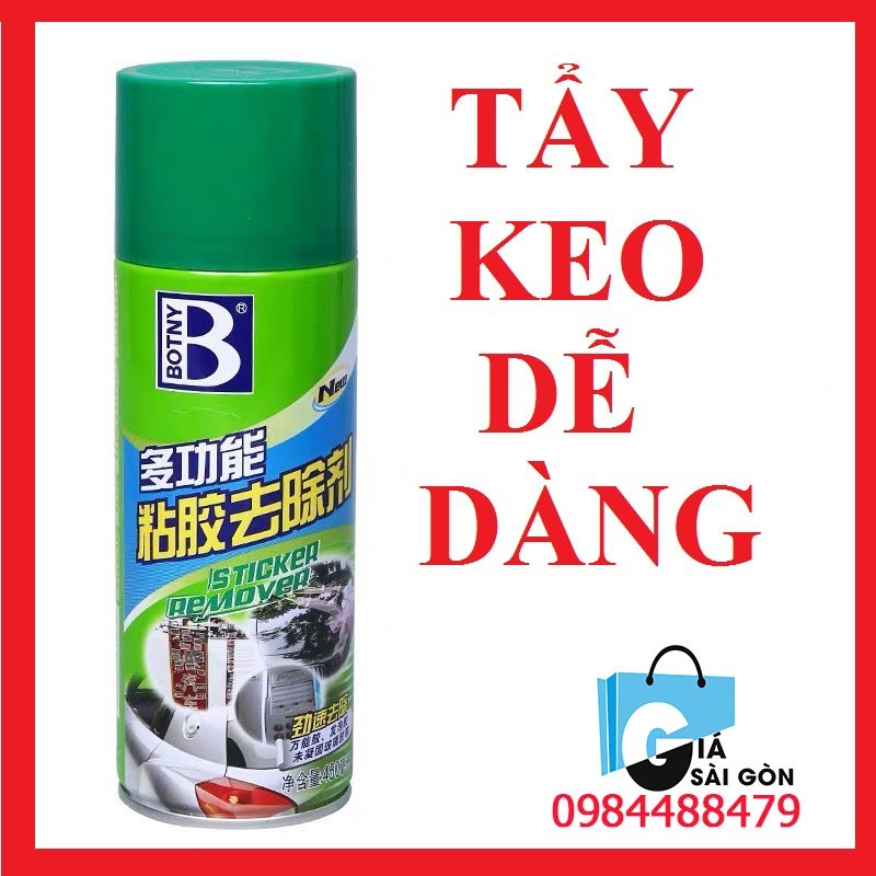 Dung dịch tẩy keo dán BOTNY Sticker Remover 450ml bình xịt loại bỏ decal vết keo dính lâu ngày HOT SALE