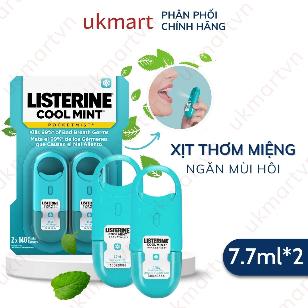 Xịt thơm miệng diệt khuẩn Listerine 7.7ml x2 chai Mỹ