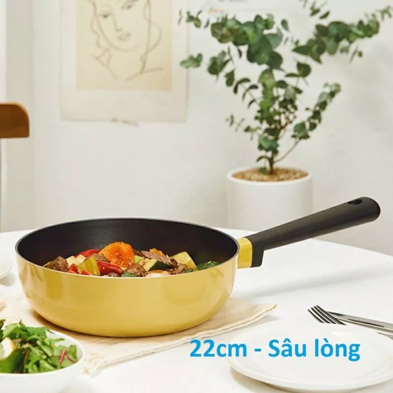 Chảo Sâu Lòng Chống Dính Decor Lock&Lock 22cm LDE1225IH Màu Vàng (hàng chính hãng)