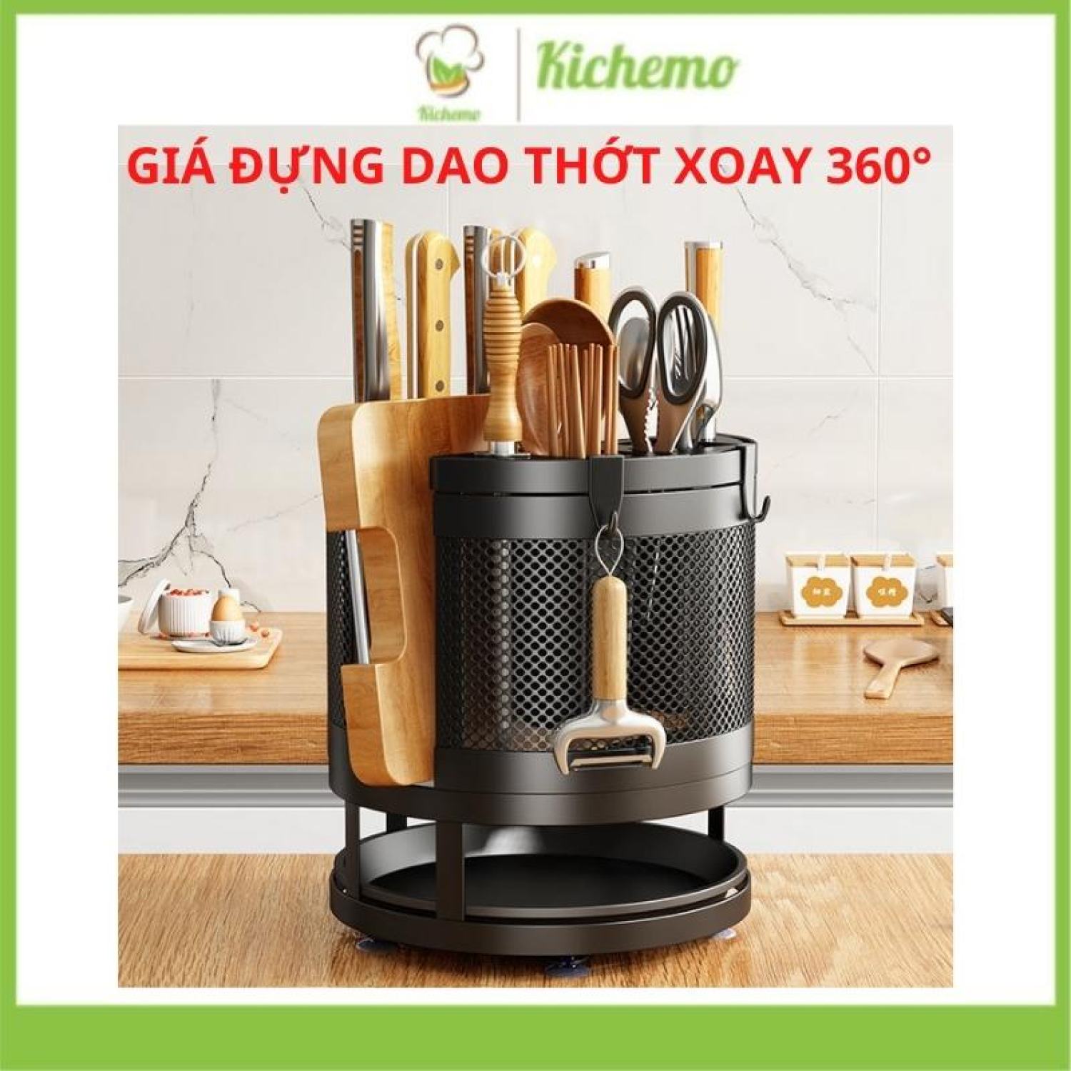 Kệ để dao thớt tròn - Ống cắm đũa đồ dùng nhà bếp đa năng xoay 360 độ đa năng sắp xếp gọn độ chất liệu thép không gi