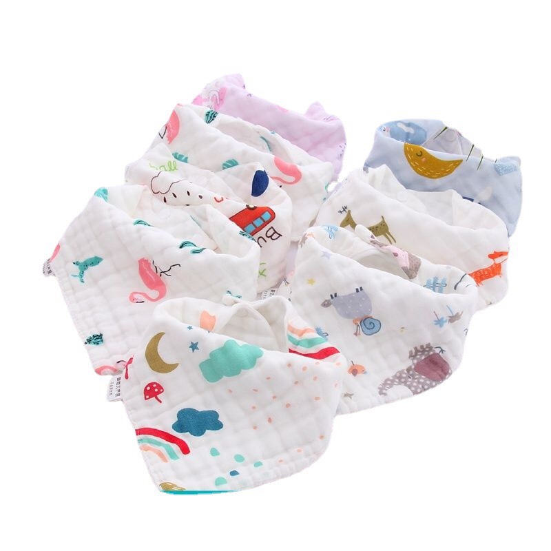 Set 5 yếm xô nhăn 6 lớp, có khuy bấm cho bé