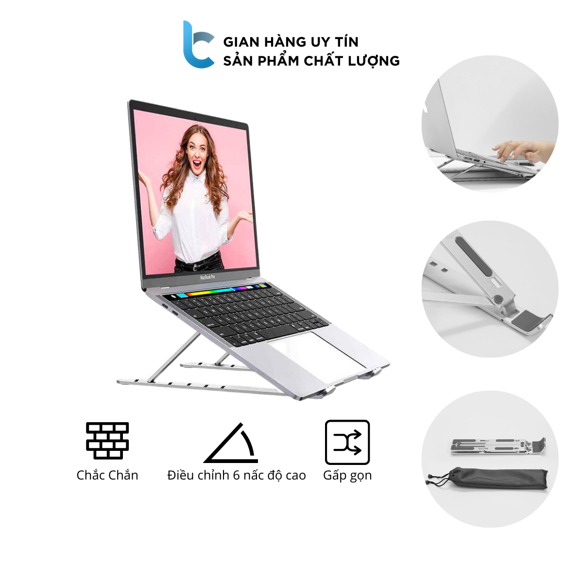 Stand/ đế nhôm tản nhiệt dành cho macbook, laptop có thể gấp gọn và điều chỉnh 6 nấc độ cao lucas