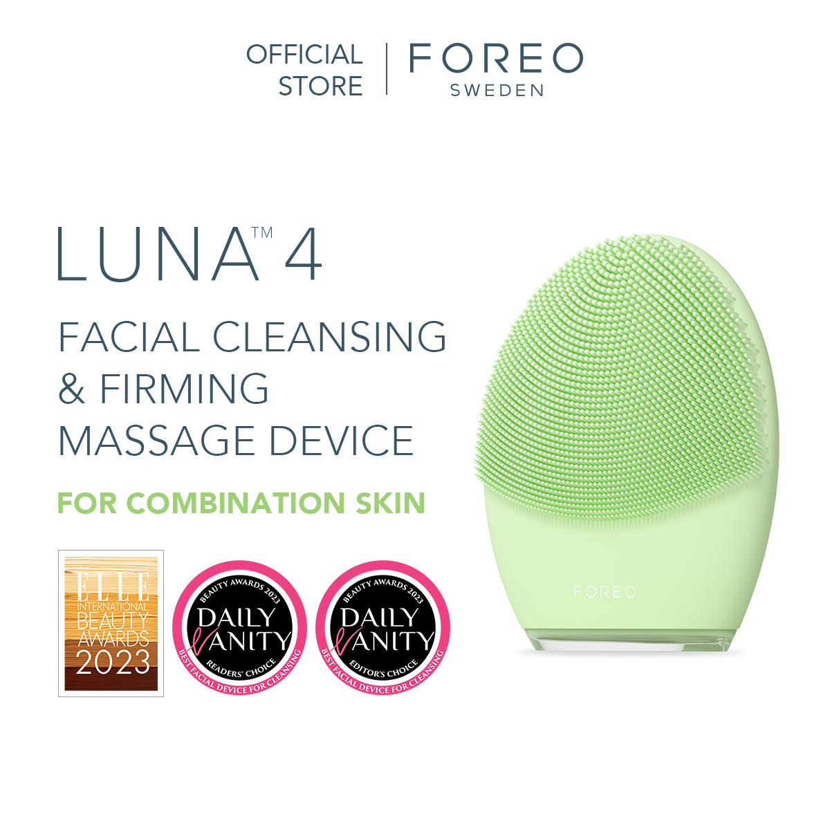 Máy rửa mặt FOREO LUNA 4 cao cấp mát-xa trẻ hoá da bằng sóng âm T-sonic phiên bản cho da hỗn hợp đầu gai slilicon kháng khuẩn thế hệ mới