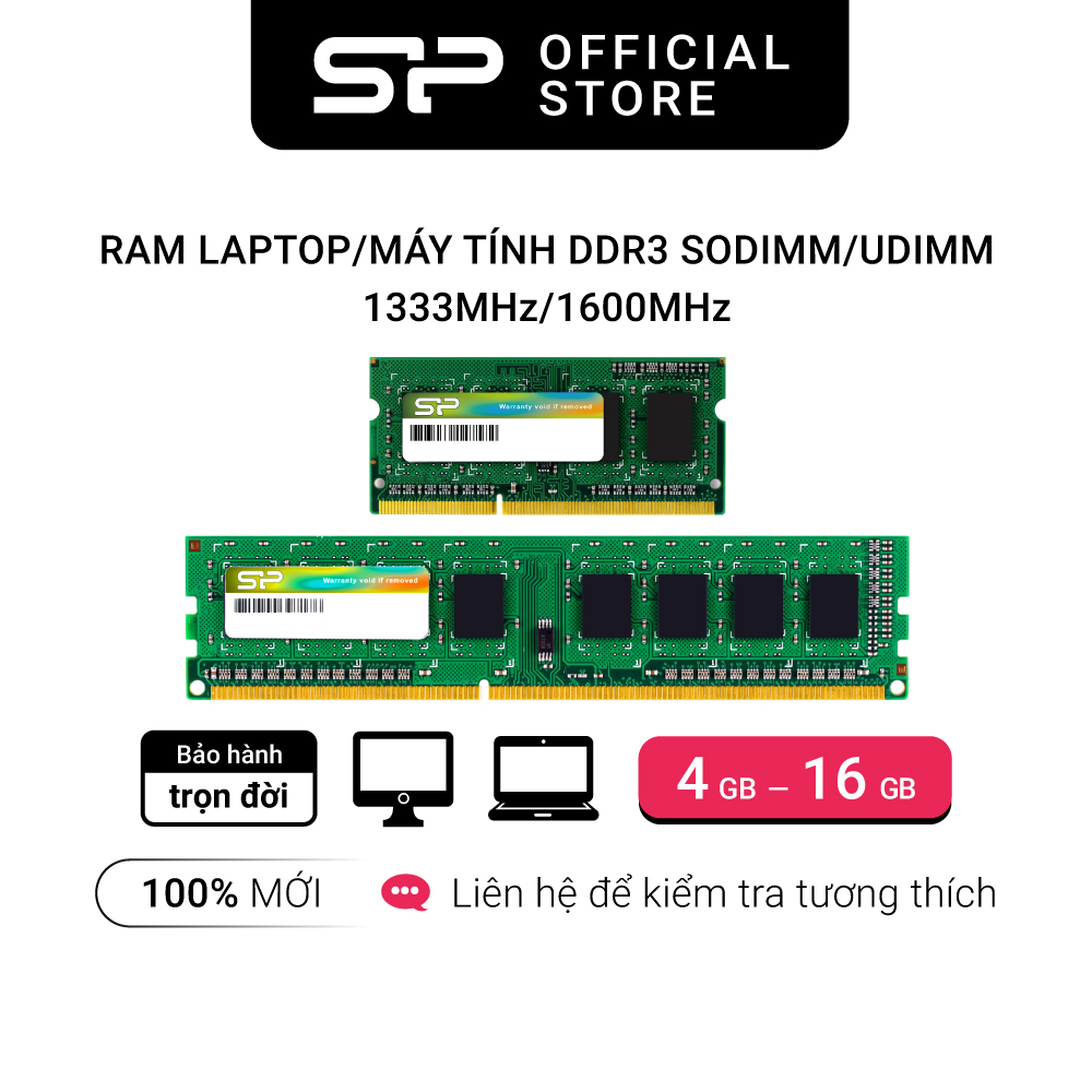 Ram laptop/máy tính ddr3l/ddr3 silicon power 4gb/8gb 1333mhz/1600mhz