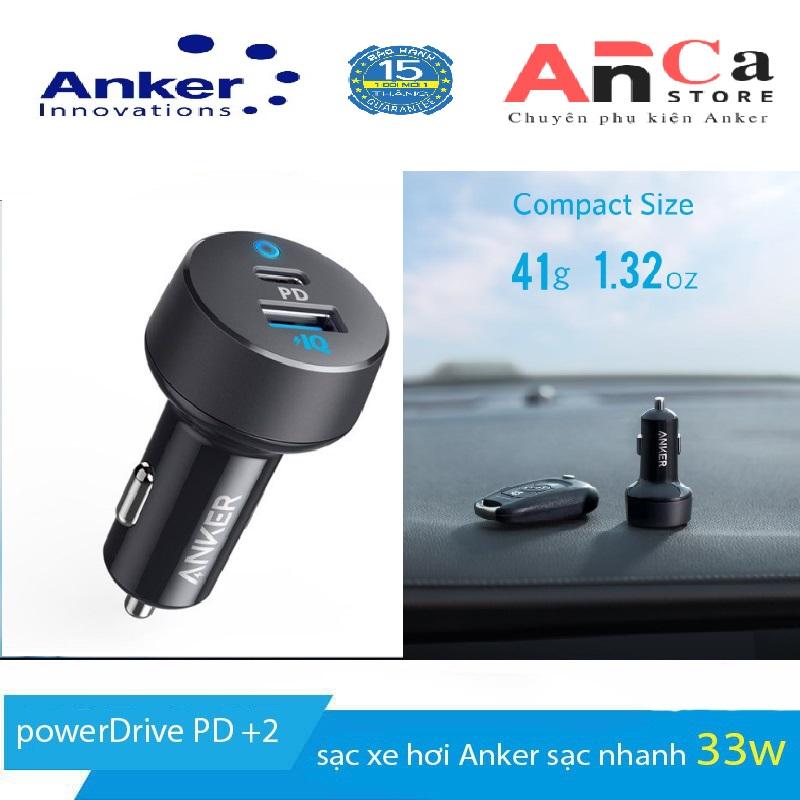 Sạc ô tô ANKER PowerDrive PD+ 2 cổng 33w, 1 cổng USB-C PD 18w - A2721