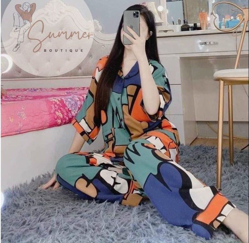 Bộ CỘC DÀI Đồ Ngủ Cộc Tay Quần Dài LẬP THỂ Chất Kate Bộ Pijama Cộc Tay Phù Hợp Nữ Fom Từ 38-55kg Siêu Hot CR47