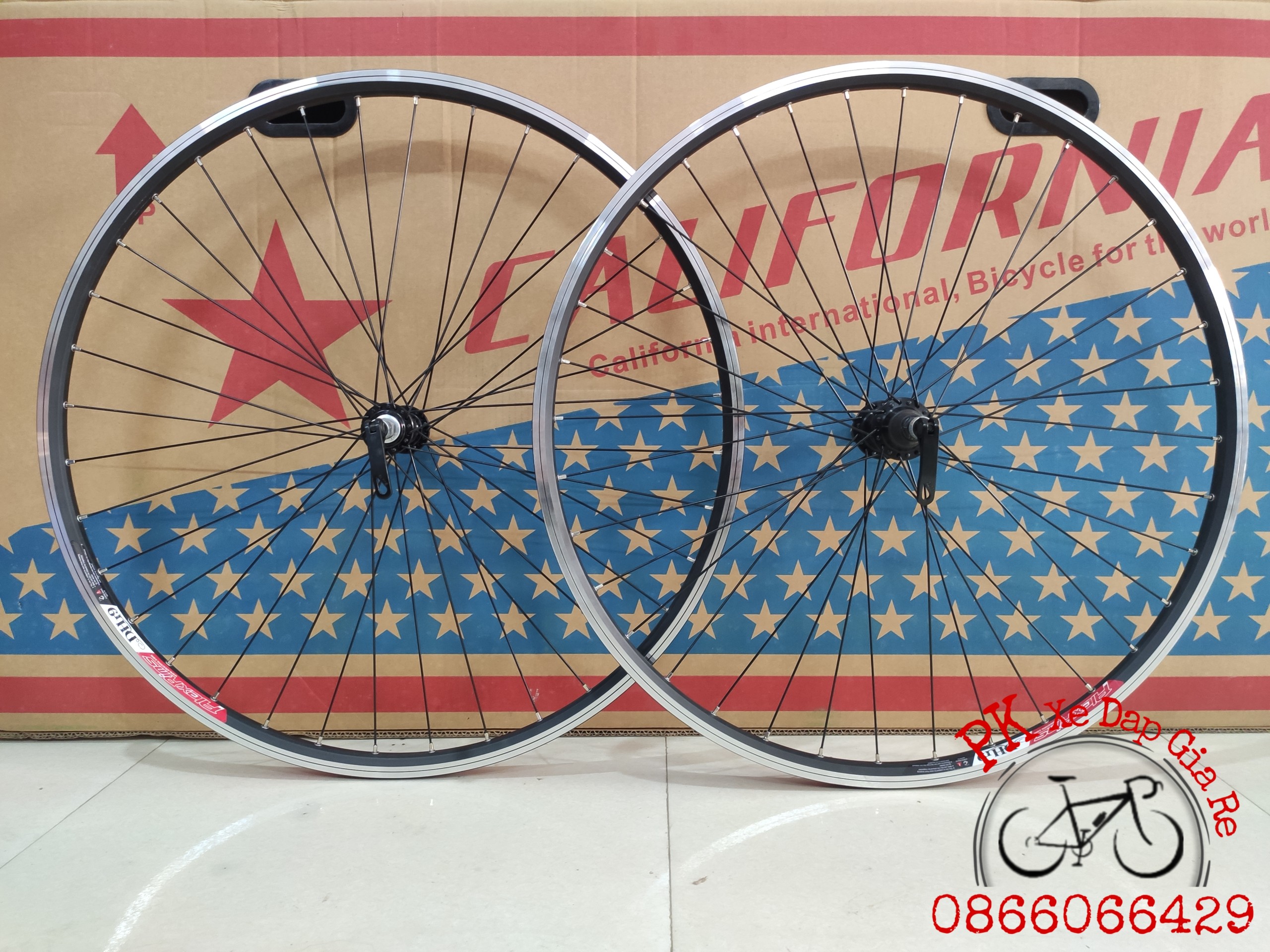 Vành bộ xe đạp bánh 700c sử dụng líp thả phanh vành, bộ vành đan sẵn đùm shimano, nan hoa ionx 304 chống rỉ