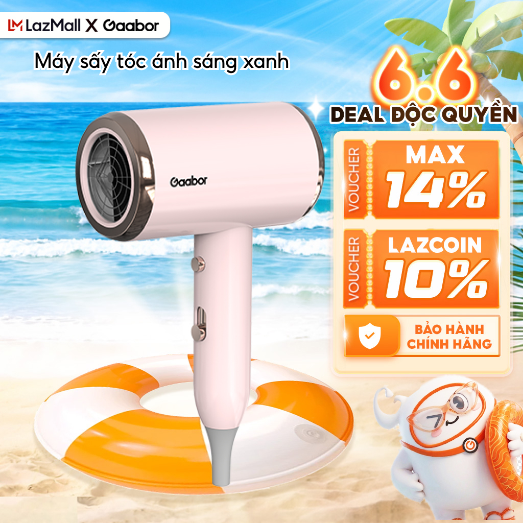 Gaabor Máy sấy tóc ánh sáng xanh N1000D sấy nhanh 2 chiều nóng lạnh 3 chế độ gió - Bảo hành 12 tháng 1 đổi 1 [L]