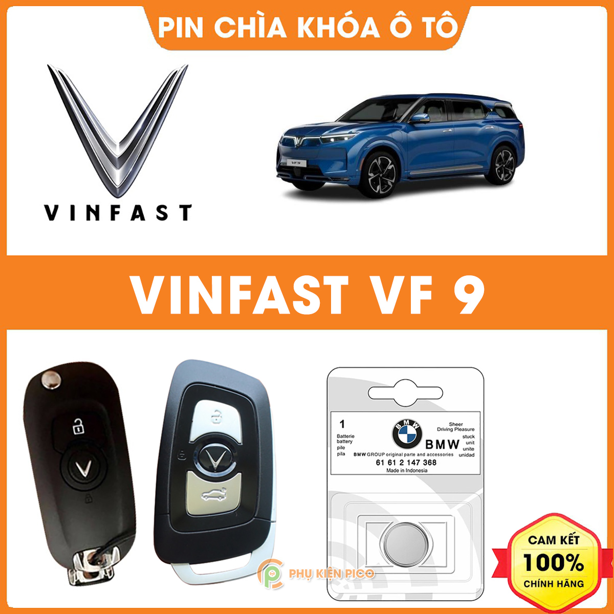 Pin chìa khóa ô tô Vinfast VF9 chính hãng sản xuất tại Indonesia
